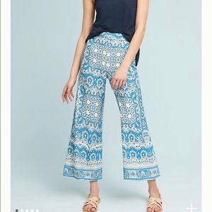 Anthropologie Blue Talese Wide Leg Ankle Crop Pants